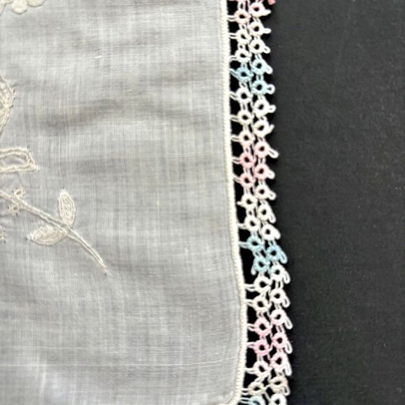 Bridesmaid Tatted Embroidered Wedding Handkerchief Heirloom Pastel Cottage Core - Picture 4 of 5